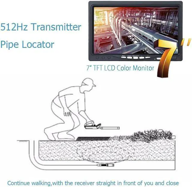 Alt view image 4 of 7 - VisiPower Draining plumbing,Wall,Wire inspection/ Sewer Pipe Camera/Pipeline Industrial Endoscope/7" Monitor/DVR video recording/12PCS LED /8GB SD Card/512hz Transmitter /Cable Length 50m/164ft
