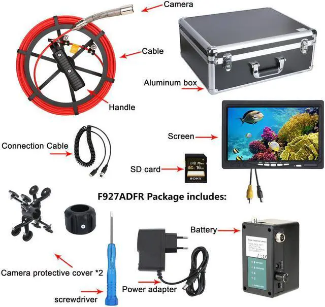 Alt view image 7 of 7 - VisiPower Draining plumbingWire inspection/ Sewer Pipe Inspection Camera/Pipeline Industrial Endoscope/7" Monitor/DVR video recording/12PCS LED Lights /16GB SD Card/8 hours continuous use/ 50m/164ft