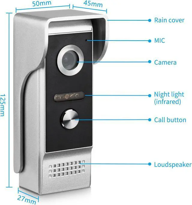 Alt view image 6 of 7 - 7inch colour TFT-LCD  Night vision  indoor  Intercom Monitor  unlock Doorbell  outdoor 700CMOS Super backlight compensation Camera