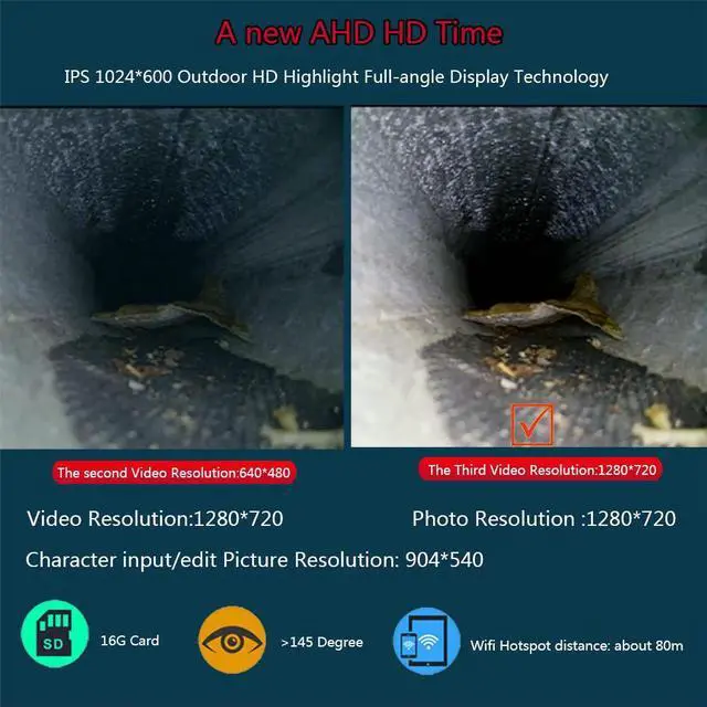 Alt view image 5 of 7 - VisiPower AHD1080P 7" Touch Screen Pipe Sewer Inspection Video1080P HD Camera,6W LED Light,Meter Counter/Video recording / Wifi / Photo Editing 30m/98ft Cable Length