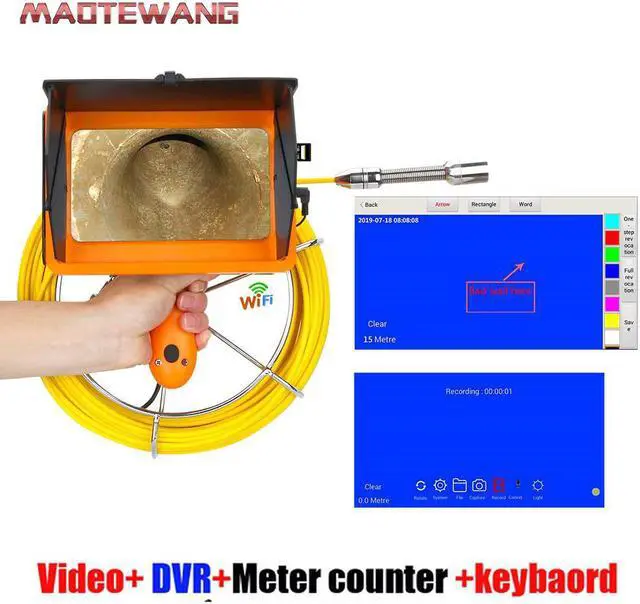 Alt view image 2 of 7 - VisiPower AHD1080P 7" Touch Screen Pipe Sewer Inspection Video1080P HD Camera,6W LED Light,Meter Counter/Video recording / Wifi / Photo Editing 30m/98ft Cable Length
