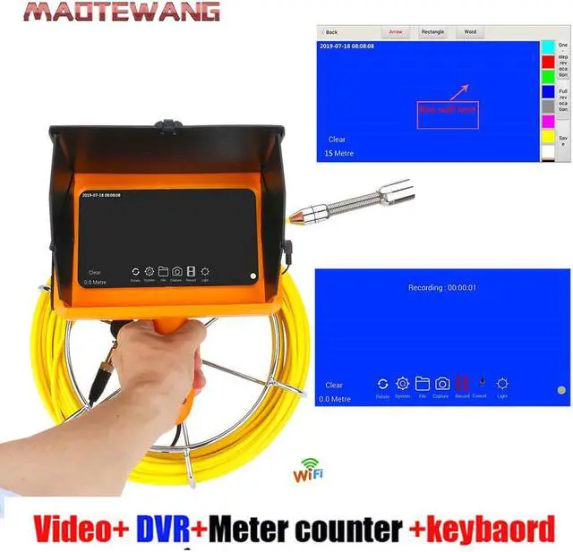 Alt view image 6 of 7 - VisiPower AHD1080P 7" Touch Screen Pipe Sewer Inspection Video1080P HD Camera,6W LED Light/Meter Counter/Video recording / Wifi / Photo Editing/40M/131ft Cable length