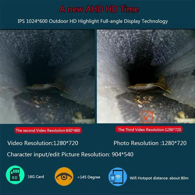Alt view image 4 of 14 - VisiPower AHD1080P 7" Touch Screen Pipe Sewer Inspection Video1080P HD Camera,6W LED Light/Meter Counter/Video recording / Wifi / Photo Editing/50m/164ft Cable Length