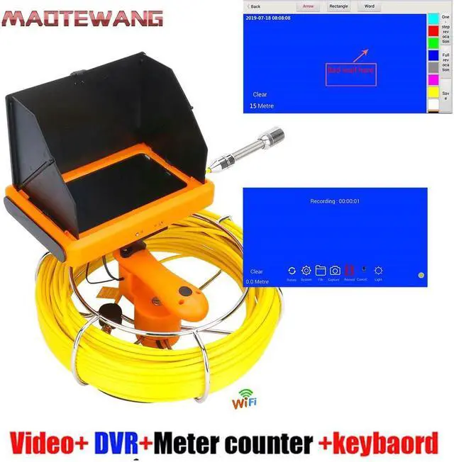 Alt view image 7 of 14 - VisiPower AHD1080P 7" Touch Screen Pipe Sewer Inspection Video1080P HD Camera,6W LED Light/Meter Counter/Video recording / Wifi / Photo Editing/50m/164ft Cable Length