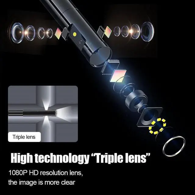 Alt view image 2 of 7 - VisiPower Triple Lens For Car Repair,Home Appliance Maintenance struture,Sewer Inspection,4.3'' IPS Screen Industrial Endoscope  HD1080P+6pcs Leds Pipe Wifi Borescope IP67 Cable Length 2m/6.5ft Camera