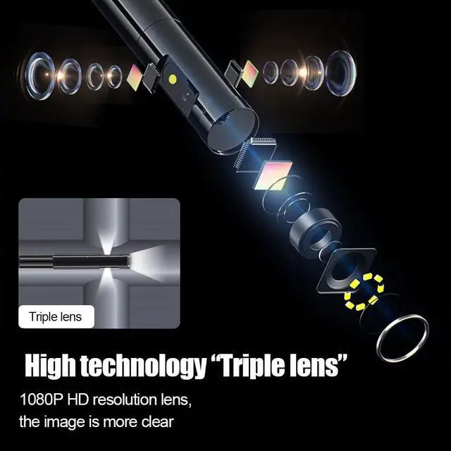 Alt view image 2 of 7 - VisiPowe Triple Lens For Car Repair Home Appliance Maintenance struture Sewer Inspection 4.3'' IPS Screen Industrial Endoscope HD1080P+6pcs Leds Pipe Wifi Borescope IP67 Cable Length 10m/32.8ft Camera