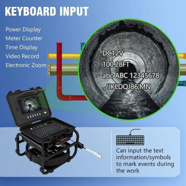 Alt view image 2 of 7 - VisiPower Sewer Pipe Inspection Camera 9Inch IPS 1080P Screen and  512HZ Locator Video+Audio Recording 5X Image Enlarge+Meter Counter/ 8 hours continuous use Industrial Cable length 20m/65ft
