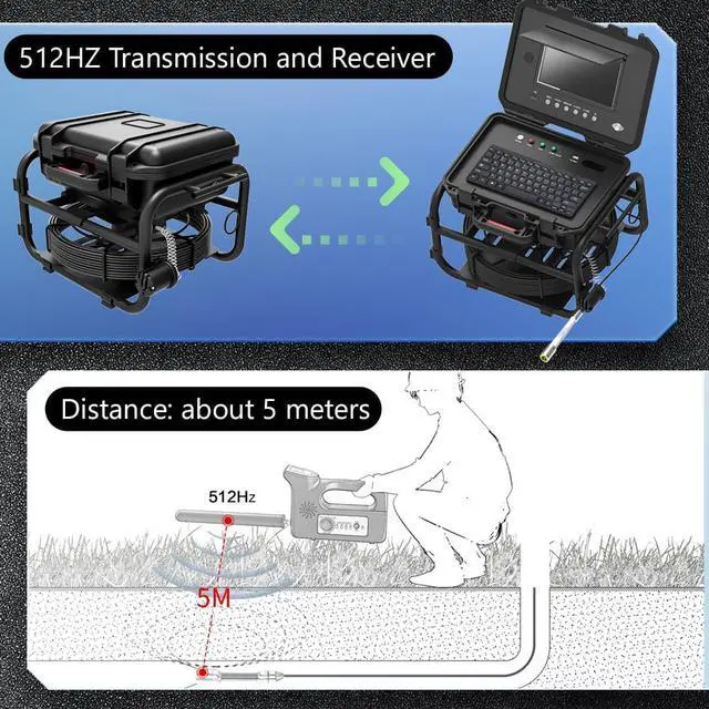 Alt view image 3 of 7 - VisiPower Sewer Pipe Inspection Camera 9Inch IPS 1080P Screen and  512HZ Locator Video+Audio Recording 5X Image Enlarge+Meter Counter/ 8 hours continuous use Industrial Cable length 20m/65ft