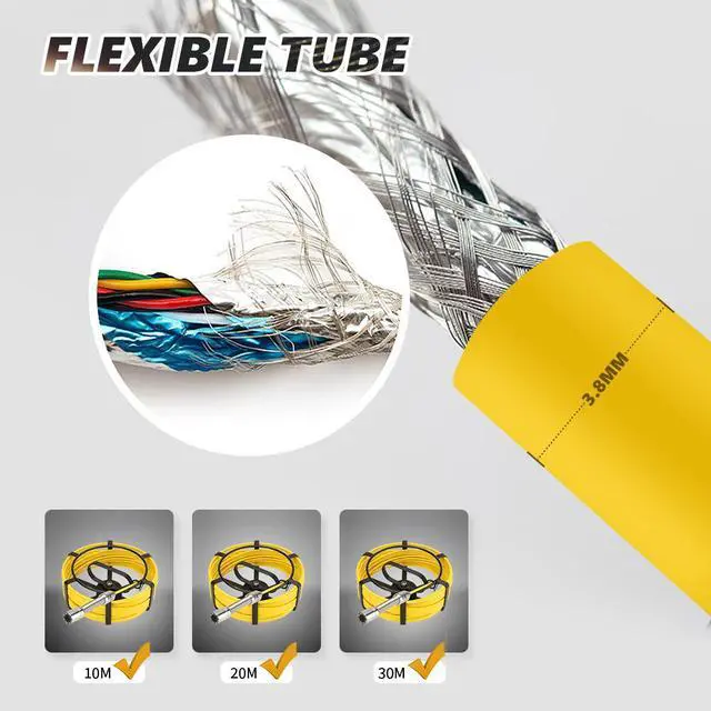 Alt view image 5 of 7 - VisiPower Support 4 hours of continuous use,17MM  Sewer Pipe Inspection Camera  with DVR 16GB TF Card, Sewer Drain Industrial Endoscope 9" Monitor AHD 720P  Camera  System Cable Length 30m/98ft