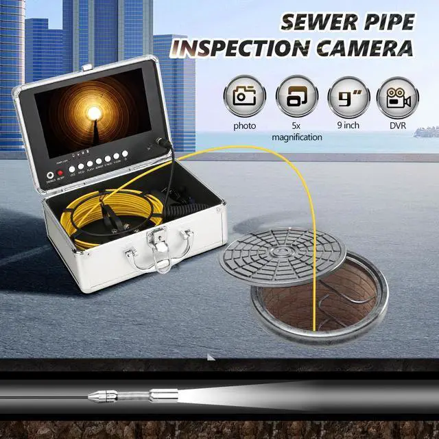 Alt view image 2 of 7 - VisiPower Support 4 hours of continuous use,17MM  Sewer Pipe Inspection Camera  with DVR 16GB TF Card, Sewer Drain Industrial Endoscope 9" Monitor AHD 720P  Camera  System Cable Length 30m/98ft