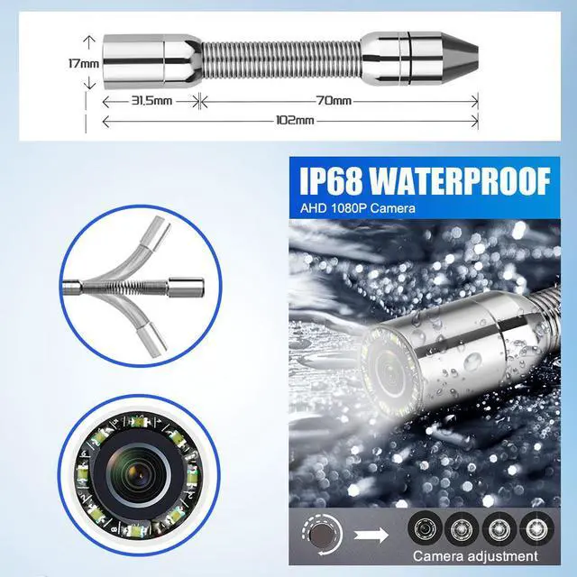 Alt view image 2 of 7 - VisiPower DVR Recording Function 9" Monitor Pipe Inspection Camera for outdoor IP68 Drain Sewer Pipeline Industrial Endoscope AHD 720P high-definition waterproof IP68 Cable Length 40m/131ft