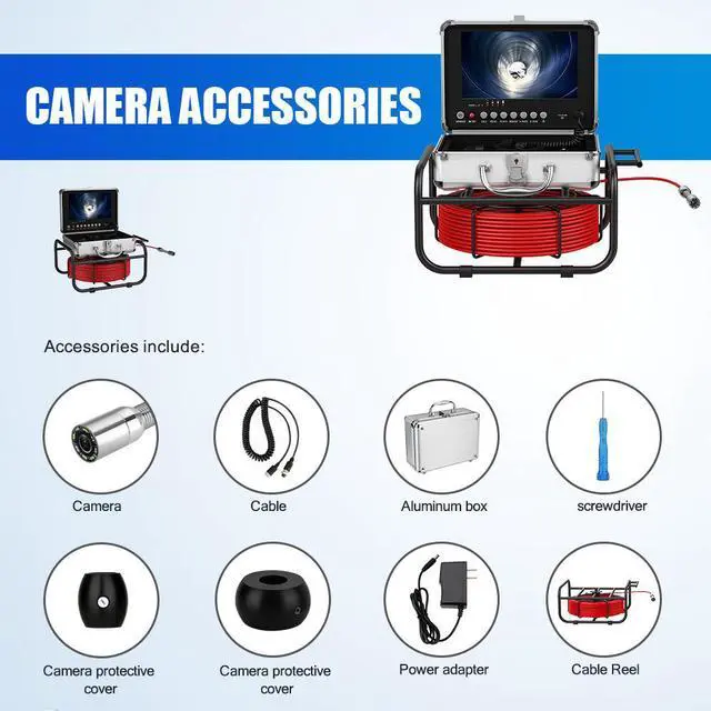 Alt view image 7 of 7 - VisiPower DVR Recording Function 9" Monitor Pipe Inspection Camera for outdoor IP68 Drain Sewer Pipeline Industrial Endoscope AHD 720P high-definition waterproof IP68 Cable Length 40m/131ft