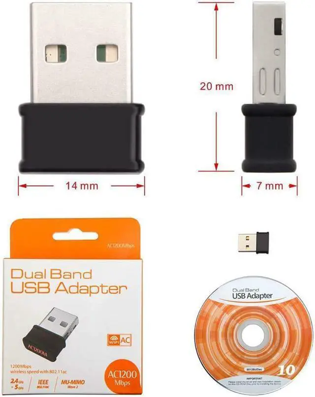 Alt view image 2 of 6 - 1200Mbps USB WiFi Receiver Dongles Adapter AC1200 Dual Band Wireless USB Adapter for Windows XP/VISTA/7/8/10, Mac OS, System