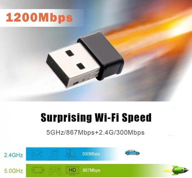 Alt view image 3 of 6 - 1200Mbps USB WiFi Receiver Dongles Adapter AC1200 Dual Band Wireless USB Adapter for Windows XP/VISTA/7/8/10, Mac OS, System