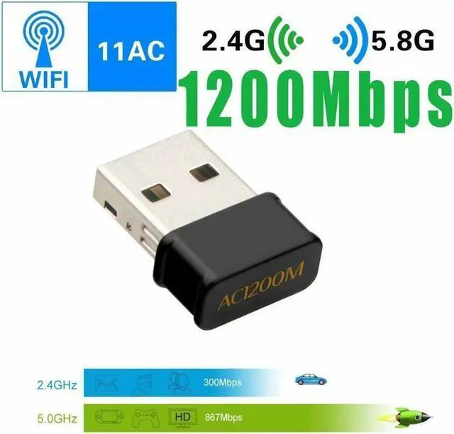 Main image of 1200Mbps USB WiFi Receiver Dongles Adapter AC1200 Dual Band Wireless USB Adapter for Windows XP/VISTA/7/8/10, Mac OS, System