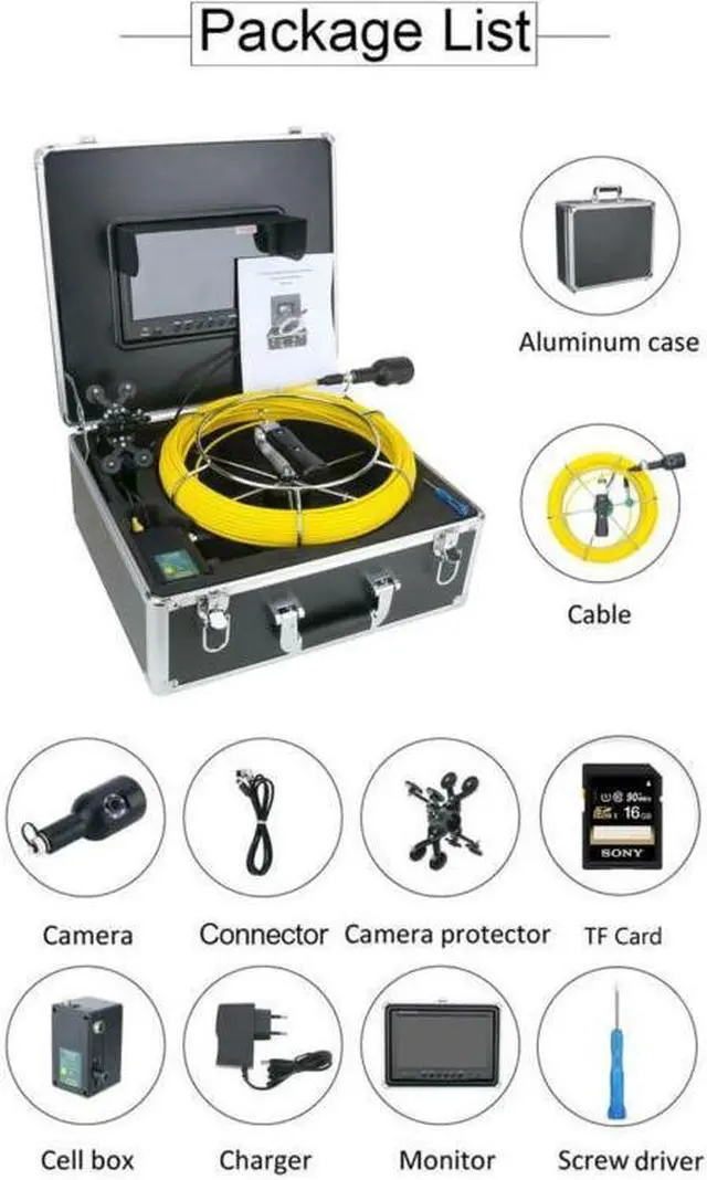 Alt view image 7 of 7 - 1080P HD Dual Lens Endoscope 9inch Inspection DVR Video Camera 16GSD card, Sewer Pipeline 30m cable length,4500MA built-in battery