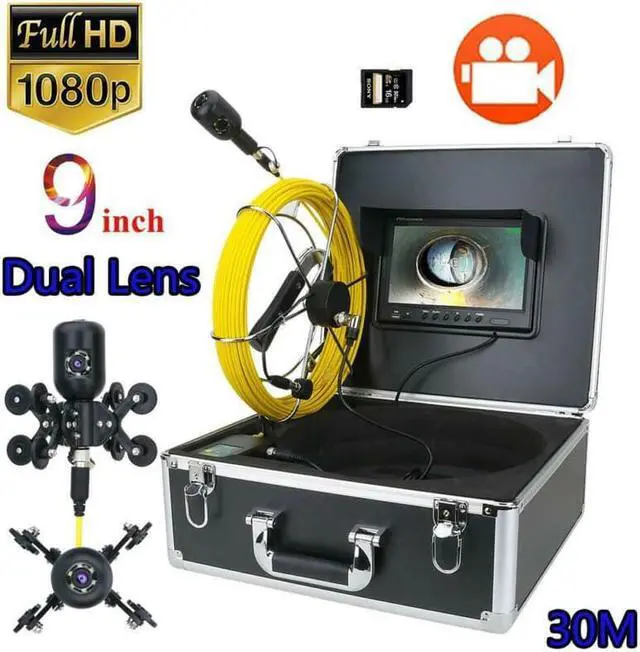 Main image of 1080P HD Dual Lens Endoscope 9inch Inspection DVR Video Camera 16GSD card, Sewer Pipeline 30m cable length,4500MA built-in battery