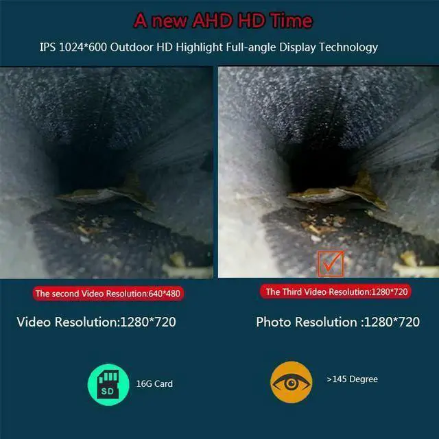Alt view image 5 of 7 - 1080P HD Dual Lens Endoscope 9inch Inspection DVR Video Camera 16GSD card, Sewer Pipeline 30m cable length,4500MA built-in battery