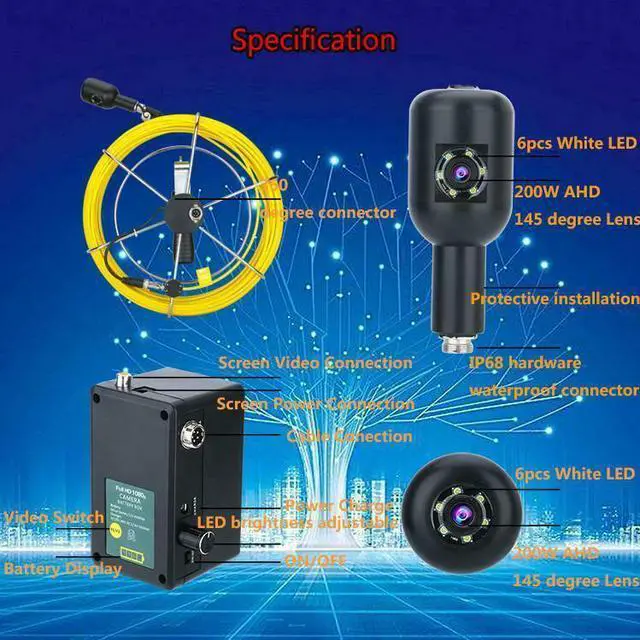 Alt view image 3 of 7 - 1080P HD Dual Lens Endoscope 9inch Inspection DVR Video Camera 16GSD card, Sewer Pipeline 30m cable length,4500MA built-in battery