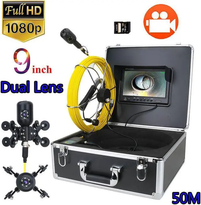 Main image of 1080P HD Dual Lens Endoscope 9inch Inspection DVR Video Camera 16GSD card, Sewer Pipeline 50m cable length,4500MA built-in battery