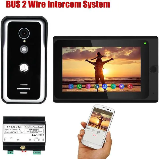 Main image of 7 Inch Wired WIFI Doorbell Monitor BUS 2 Wire Video Door Phone Intercom systems with HD 1000TVL Camera Night Vision,Support Remote APP unlocking,Recording, 1 Doorbell + 1 Monitor
