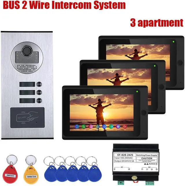 Main image of Wired WIFI 7 Inch Doorbell Monitor BUS 2 Wire Video Door Phone Intercom systems Kit for home 3 Units Apartment  Night Vision  Support Remote APP 3 Monitors +1 Camera