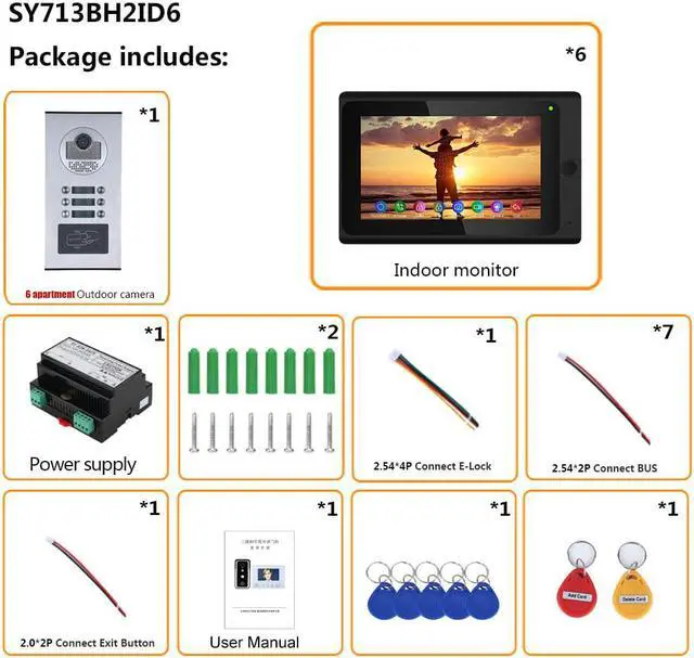 Alt view image 7 of 7 - Wired WIFI 7 Inch Monitor BUS 2 Wire Video Door Phone Intercom systems Kit for home 2 Units Apartment Night Vision Support Remote APP Doorbell, 1 doorbell + 6 monitor