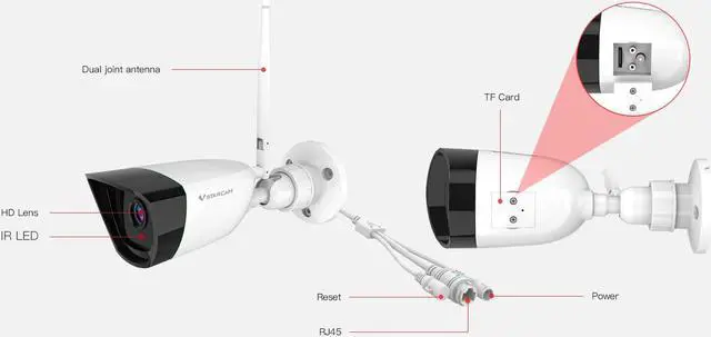 Alt view image 4 of 7 - 3MP wireless WiFi 1080p Night vision H264 Remote monitoring, rainproof and dustproof 2.4GHz WIFI + RJ45 cloud storage IP Camera