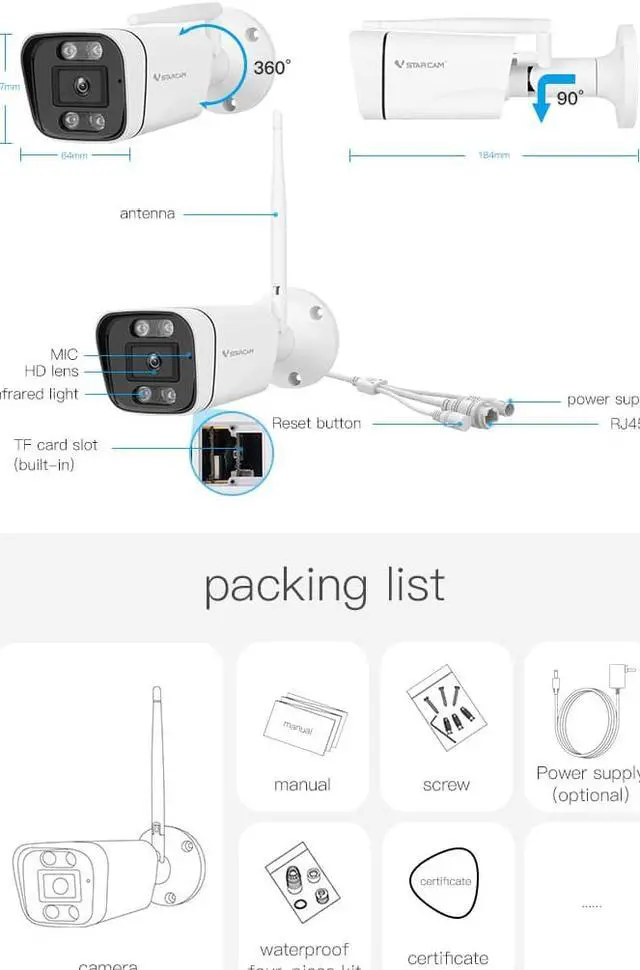 Alt view image 5 of 7 - CS58 3MP HD 1080P CMOS image sensor+4mm lens, night vision 10~15m, H264 , two-way voice, remote monitoring, 2.4G WiFi+RJ45, TF card storage IP Camera