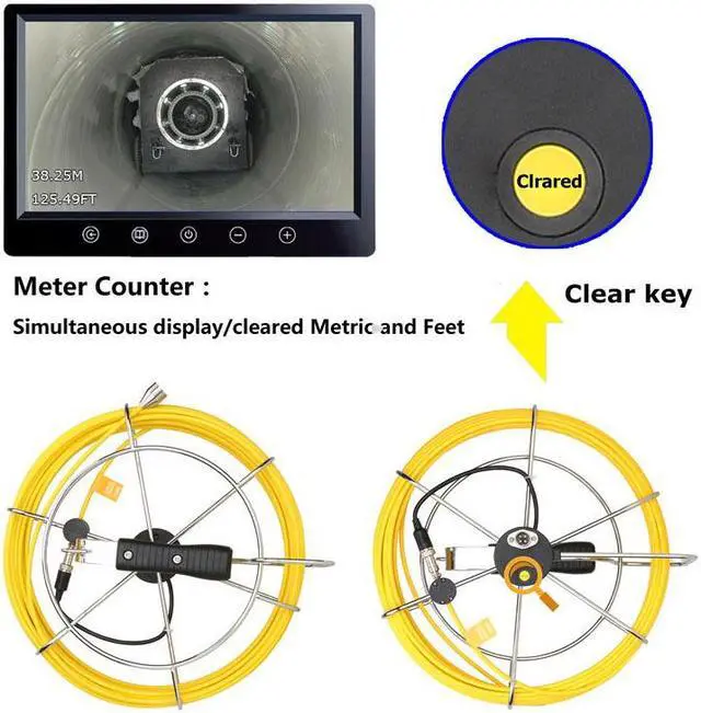 Alt view image 6 of 7 - VisiPower Sewer Pipe Inspection Camera With Meter Counter 10inch Monitor IP68 HD 1000TVL Drain Sewer Pipeline Industrial Endoscope System  Cable Length 30m/98ft