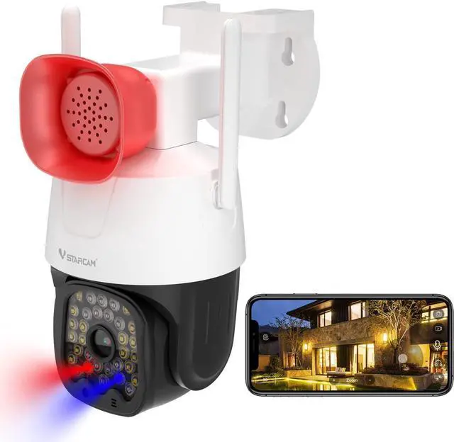 Alt view image 2 of 7 - VisiPower 3MP Security Camera Outdoor/Home, 2.4GHz WiFi IP Camera with 2.5-Inch High-Decibel Speaker, 360° PTZ View, Motion Detection 2-Way Audio/Siren, Color Night Vision, Compatible with Alexa