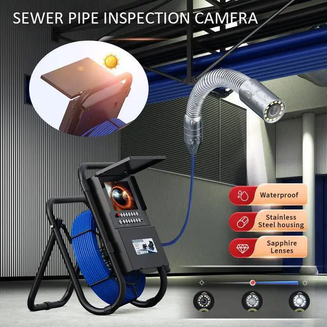 Alt view image 3 of 14 - VisiPower Waterproof Meter Counter DVR Drain Sewer Inspection Video Camera video Endoscope Camera Borescope camera with and Self-Leveling 512HZ Locator Cable Length 20m/65ft