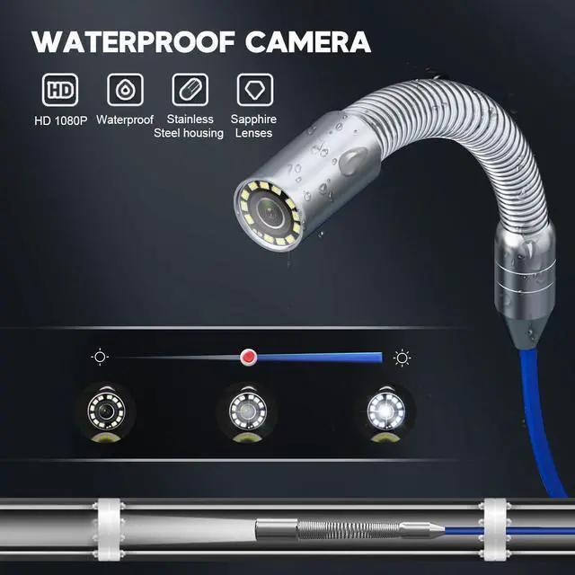 Alt view image 2 of 7 - VisiPower Sewer Pipe Inspection Camera withKeyboard +Meter Counter  DVR 16GB Card Video 23mm Endoscope Camera 7" Screen  Tube Lens IP68 Cable Length 30m/98ft