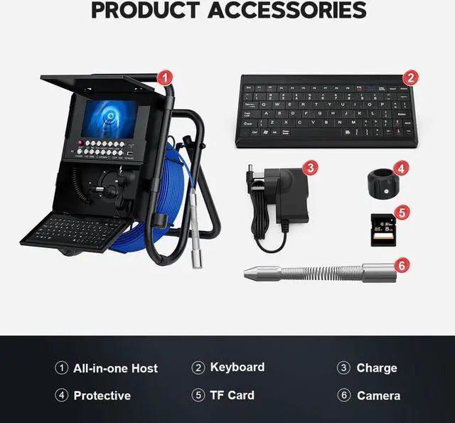 Alt view image 7 of 7 - VisiPower Sewer Pipe Inspection Camera withKeyboard +Meter Counter  DVR 16GB Card Video 23mm Endoscope Camera 7" Screen  Tube Lens IP68 Cable Length 30m/98ft