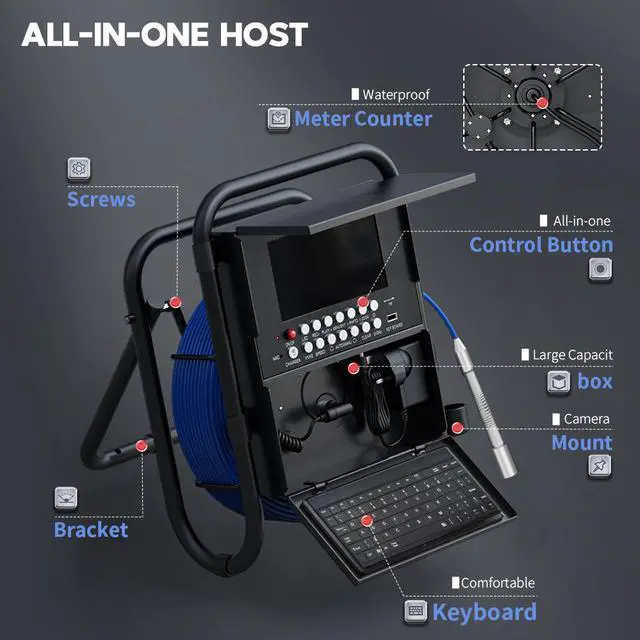 Alt view image 3 of 7 - VisiPower Sewer Pipe Inspection Camera withKeyboard +Meter Counter  DVR 16GB Card Video 23mm Endoscope Camera 7" Screen  Tube Lens IP68 Cable Length 30m/98ft