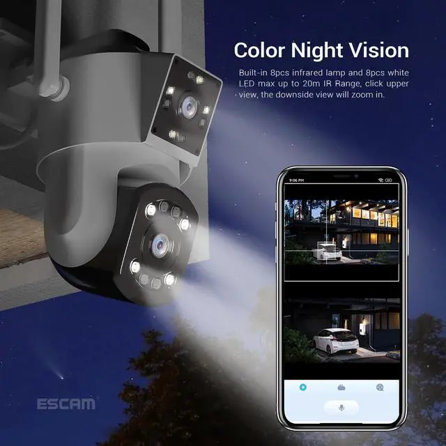 Alt view image 11 of 14 - WiFi 3MP dual lens dual light Pan/Tilt Motion Detection Outdoor Smart Alarm IR IP Camera 2 Way Audio IP66