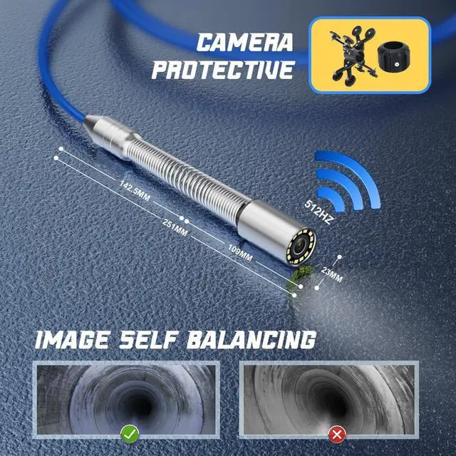 Alt view image 5 of 7 - VisiPower 9 inch Waterproof Meter Counter DVR Drain Sewer Inspection Video Endoscope Pipe Camera Borescope  with and Self-Leveling 512HZ Locator Cable Length 20m/65ft camera