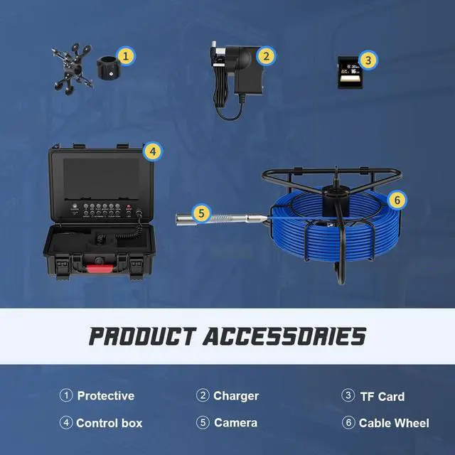 Alt view image 7 of 7 - VisiPower 9 inch 30m/98ft Waterproof Meter Counter DVR Drain Sewer Pipe Inspection Video Endoscope Borescope camera with and Self-Leveling 512HZ Locator Cable Length 30m/98ft Camera