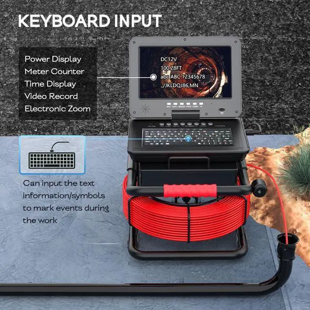 Alt view image 3 of 7 - VisiPower Sewer Pipe Inspection Camera 10 Inch IPS 1080P Screen and  512HZ Locator Video+Audio Recording 5X Image Enlarge+Meter Counter+5MM Fiberglass Cable Length 20m/65ft