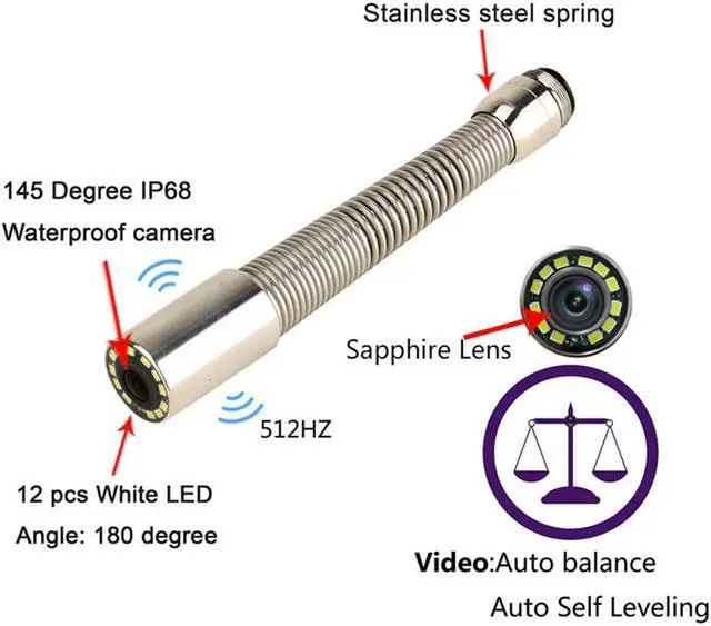 Alt view image 3 of 7 - VisiPower Sewer Pipe Inspection Camera 10 Inch IPS 1080P Screen and  512HZ Locator Video+Audio Recording 5X Image Enlarge+Meter Counter+5MM Fiberglass Cable Length 30m/98ft