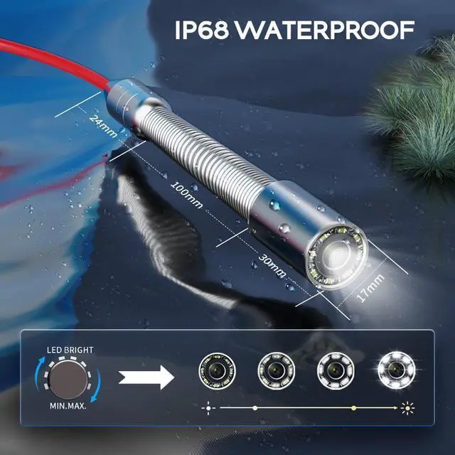 Alt view image 5 of 7 - VisiPower 10'' monitor Video Recorder Sewer Camera Pipe Video Inspection Camera, Hardest Fiberglass Cable 65ft,  1080P,  Video Recording, Silicone Keyboard, Meter Counter, 5*Zoom Cable Length 20m/65ft