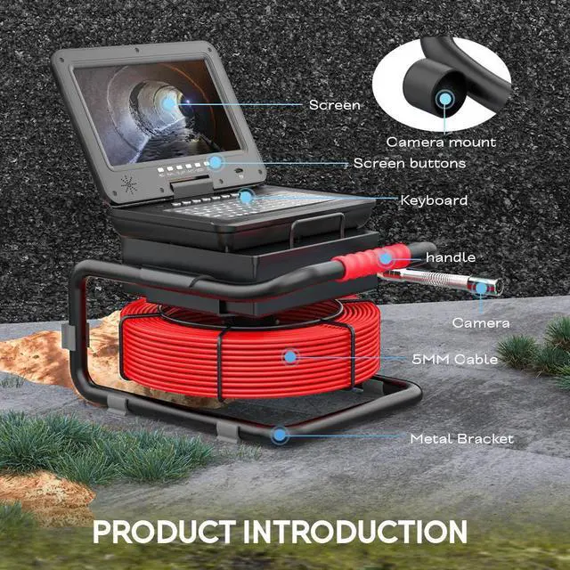 Alt view image 6 of 7 - VisiPower 10'' monitor Video Recorder Sewer Camera Pipe Video Inspection Camera, Hardest Fiberglass Cable 65ft,  1080P,  Video Recording, Silicone Keyboard, Meter Counter, 5*Zoom Cable Length 20m/65ft
