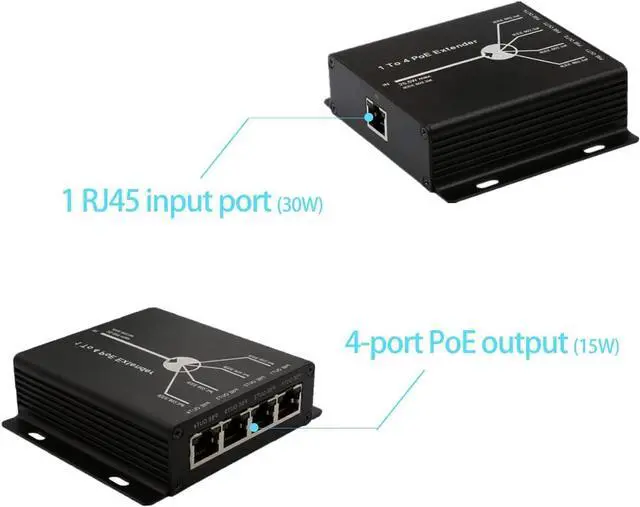 Alt view image 2 of 7 - 4 Ports PoE Extender 10/100M PoE Ports 10/100BASE-TX, IEEE802.3at For AP, IP Camera, IP Telephone Network Equipment 4 Channel PoE Repeater RJ45 4-Port POE Splitter PoE Amplifier Plug and Play