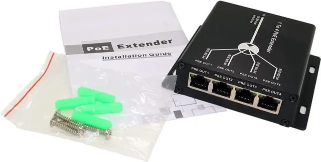 Alt view image 7 of 7 - 4 Ports PoE Extender 10/100M PoE Ports 10/100BASE-TX, IEEE802.3at For AP, IP Camera, IP Telephone Network Equipment 4 Channel PoE Repeater RJ45 4-Port POE Splitter PoE Amplifier Plug and Play