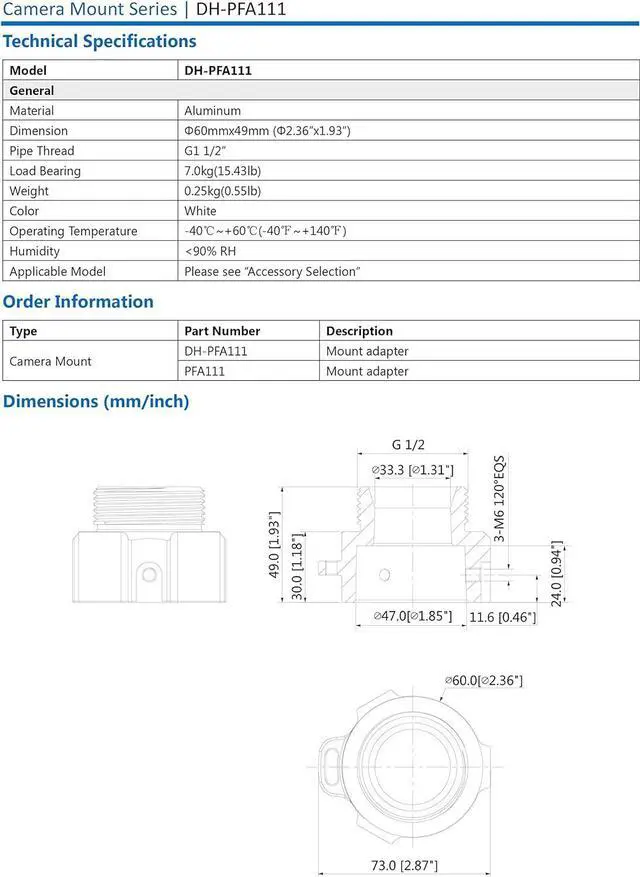 Alt view image 4 of 7 - PFA111 Security Camera Accessory Hanging Mount Bracket Aluminum Adapter for CCTV Dome PTZ Bullet Network IP Camera for 6" PTZ SD63, SD65, SD69, SD6A Series, 60x48mm