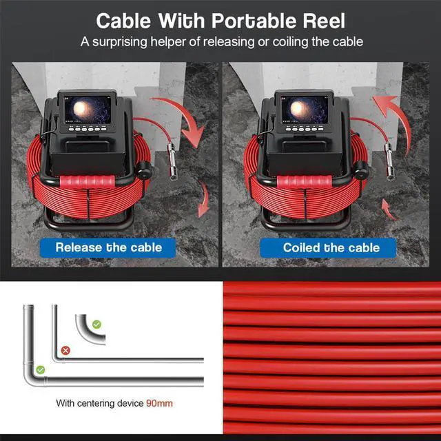 Alt view image 5 of 7 - VisiPower 4.3" Screen Drain Sewer Pipe Pipeline Camera Plumbing  Endoscope Video Recording Camera for Water supply pipelines, air conditioning pipeline, pipeline vacuum systems, Cable Length 10m/32ft