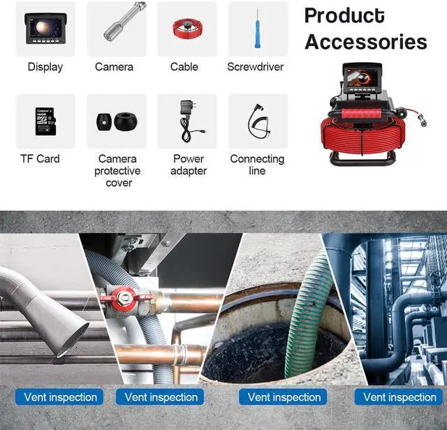 Alt view image 7 of 7 - VisiPower 4.3" Screen Drain Sewer Pipe Pipeline Camera Plumbing  Endoscope Video Recording Camera for Water supply pipelines, air conditioning pipeline, pipeline vacuum systems, Cable Length 10m/32ft