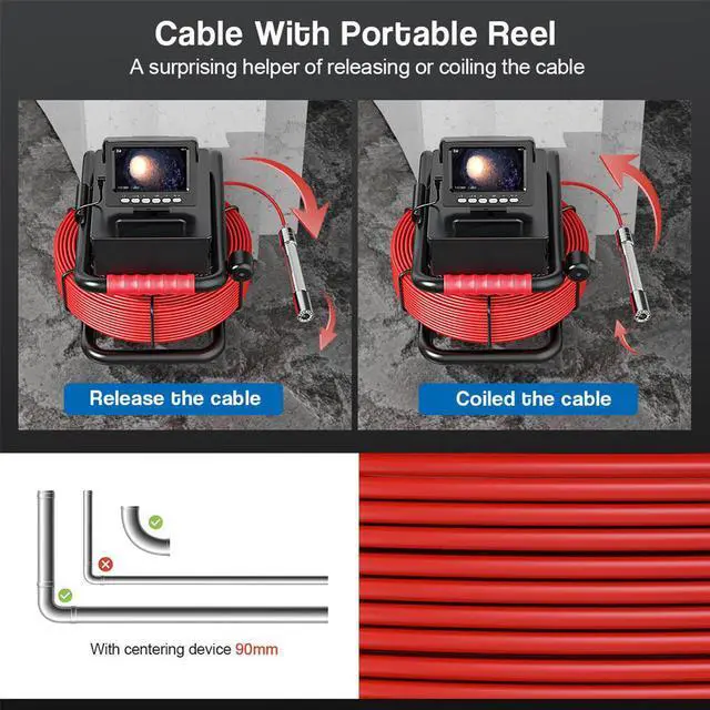Alt view image 6 of 7 - VisiPower 4.3" Monitor Video Recording Drain Sewer Pipe Inspection Camera Industrial Endoscope  Head dia 22MM IP68 waterproof for Water supply / air / lead pipelines Detection Cable Length 10m/32ft