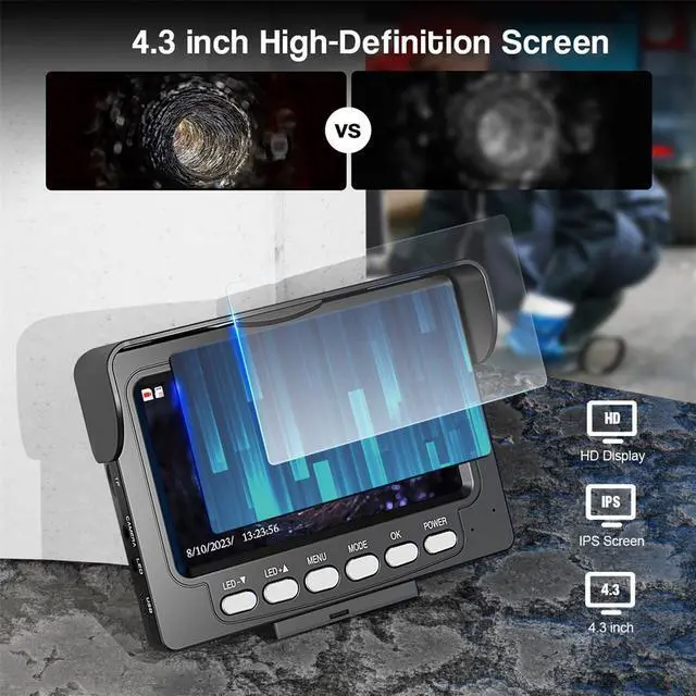 Alt view image 2 of 7 - VisiPower 4.3" Monitor Video Recording Drain Sewer Pipe Inspection Camera Industrial Endoscope  Head dia 22MM IP68 waterproof for Water supply / air / lead pipelines Detection Cable Length 10m/32ft