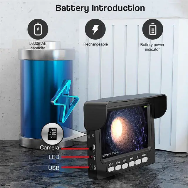 Alt view image 4 of 7 - VisiPower 4.3" Monitor Video Recording Drain Sewer Pipe Inspection Camera Industrial Endoscope  Head dia 22MM IP68 waterproof for Water supply / air / lead pipelines Detection Cable Length 10m/32ft